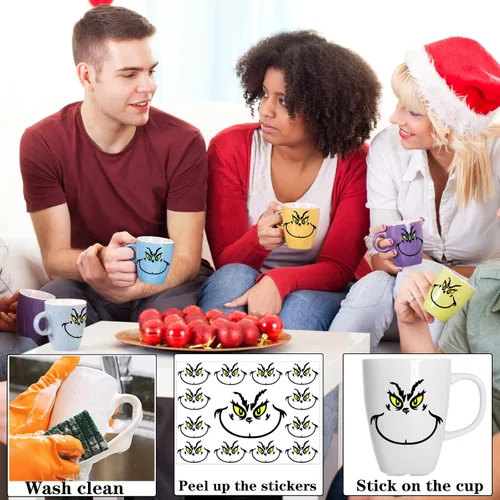 Miniatura 3 de 26 piezas de calcomanías de decoraciones navideñas, calcomanías de ojos y caras para adornos, calcomanías de vinilo impermeables para el hogar