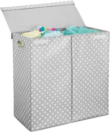 mDesign Cesta de lavandería doble vertical extragrande con tapa con bisagras y asas, portátil y plegable para almacenamiento compacto en la