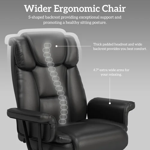 Miniatura 4 de GYI Silla de oficina reclinable 160 con reposapiés, silla de escritorio grande y alta, color negro Asiento con patas cruzadas, respaldo alto, piel