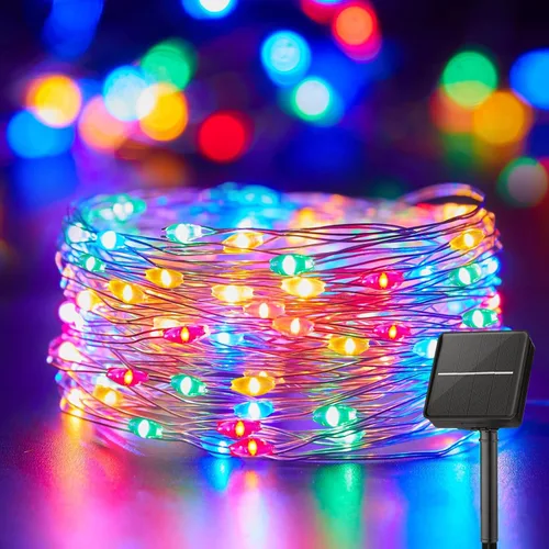 Miniatura 10 de Minetom Guirnalda de luces solares, 2 paquetes en total de 200 luces LED solares de 66 pies, luces solares impermeables para exteriores, patio