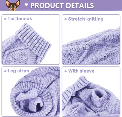 Miniatura 5 de 2 piezas de ropa para Chihuahua, suéter para perros pequeños, ropa de primavera y otoño, jersey de cuello alto cálido y grueso para Yorkie, gato