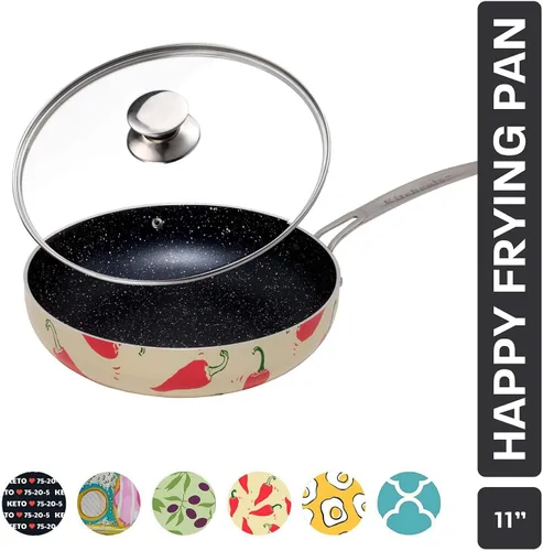 Miniatura 2 de KITCHENLY™ Happy - Sartén y tapa antiadherente, sartén antiadherente profunda, utensilios de cocina de piedra, compatible con horno, eléctrico, gas