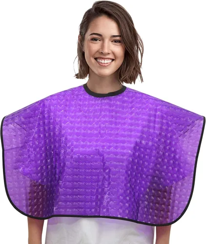 Capa impermeable unisex-adulto para teñir el cabello, capas cortas de peine para estilista de cabello, delantal para maquillaje para color de Púrpura