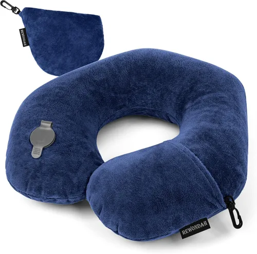 Miniatura 12 de Rewondah Almohada inflable de viaje para avión dormido, almohada inflable para el cuello para viajar en avión con funda lavable, almohada de viaje