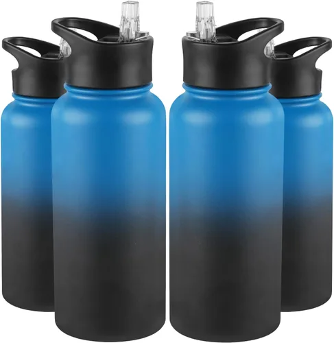 Miniatura 43 de Botella de agua aislada de 64 onzas con tapas de pajita y boquilla, jarra de agua de acero inoxidable de medio galón con mango de paracord, vacío