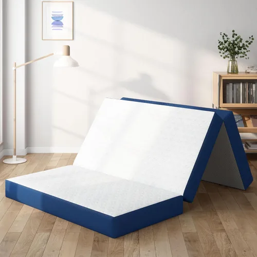 Miniatura 9 de Colchón de espuma viscoelástica de tres pliegues, colchón portátil tamaño Queen de 4 pulgadas, tapete plegable para viajes, campamento y yoga, funda