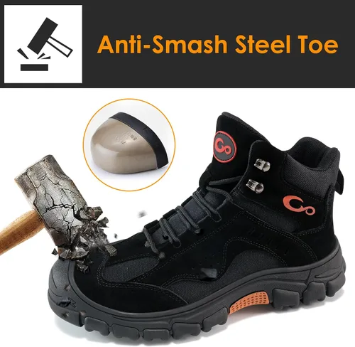 Miniatura 4 de Ablanczoom Botas de trabajo para hombre con puntera de acero, calzado de construcción, antideslizante, cómodo, transpirable, duradero, botas de Negro