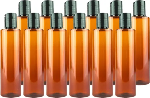 Miniatura 14 de Botellas de plástico ámbar (paquete de 12) – Botella de plástico ámbar de 1 onza con tapas de rosca; se utiliza como champú reutilizable, loción