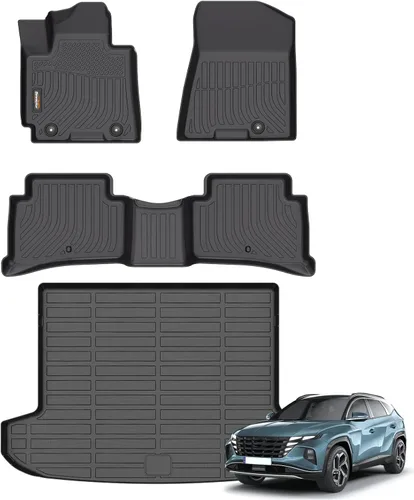 Miniatura 10 de Alfombrillas para todo tipo de clima y forro de carga para Volkswagen Atlas 2018-2025 (asiento de cubo de 6 pasajeros), juego completo de 3 filas
