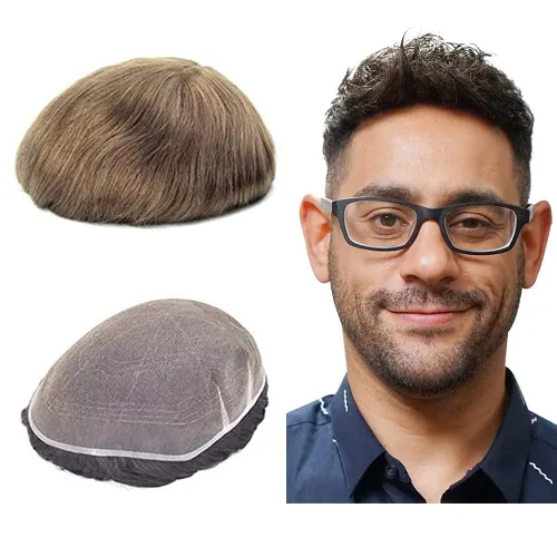 Miniatura 18 de Lordhair Sistema de cabello para hombres, cabello humano real, encaje francés, sistema de cabello para hombre, tamaño 8x10 pulgadas, tupé #1