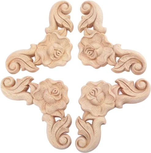 Miniatura 9 de MUXSAM Paquete de 4 calcomanías de rosas talladas de madera, sin pintar, para gabinete, cajón, pared, cabecero, espejo, banco, armario, etc.