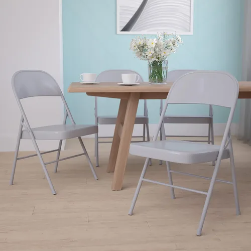Flash Furniture Paquete de 4 sillas plegables de metal gris con doble refuerzo de la serie HERCULES