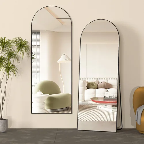 Miniatura 4 de Espejo de longitud completa, espejo de arco de 56 x 16 pulgadas con soporte, espejos de cuerpo completo arqueados negros para colocar de pie