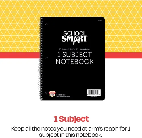 Miniatura 5 de School Smart 085317 Cuaderno de rayas anchas de 1 materia no perforado en espiral, 8-1/2 x 7 pulgadas (surtido)