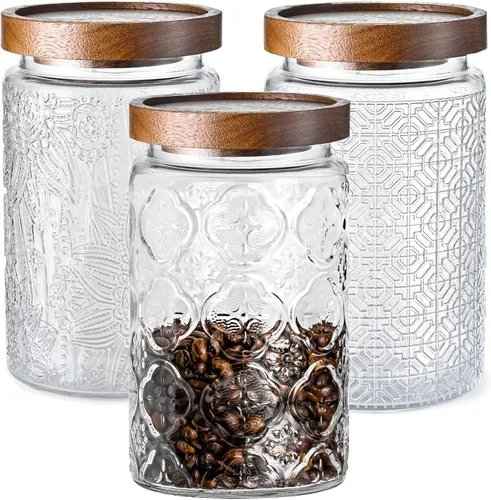 Miniatura 7 de Adodeen Juego de 3 tarros de vidrio de 32oz con tapa hermética, botes de cocina para encimera, juego de recipientes para café y azúcar, recipientes