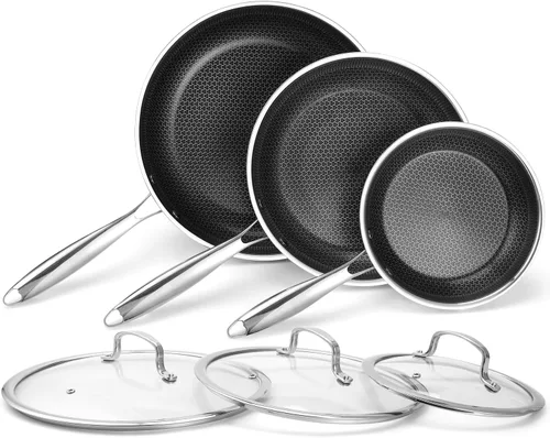 Miniatura 12 de Sartén antiadherente de 8 pulgadas, antiadherente híbrido de acero inoxidable de tres capas, revestimiento de cerámica para chef, sin PFOA,