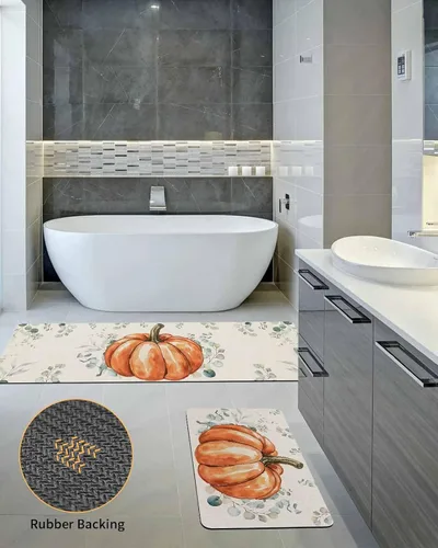 Miniatura 5 de Tapete de baño naranja con calabaza de Acción de Gracias para bañera, antideslizante, de secado rápido y absorbente, tierra de diatomeas