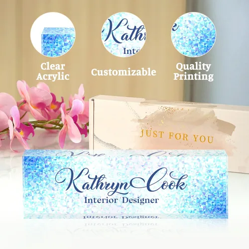 Miniatura 4 de Placa de nombre de escritorio personalizada, diamantes azules, regalo de decoración de oficina para profesores, jefes, empleados
