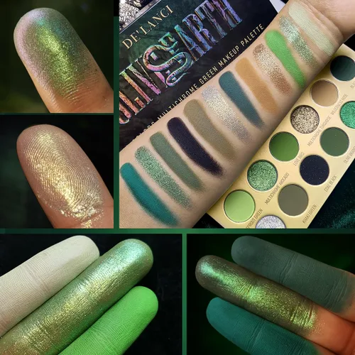 Miniatura 3 de DE'LANCI Paleta de sombras de ojos verde oliva, multicolor, ultra pigmentada, cromada, marrón, verde, sombra de ojos para maquillaje de ojos verdes