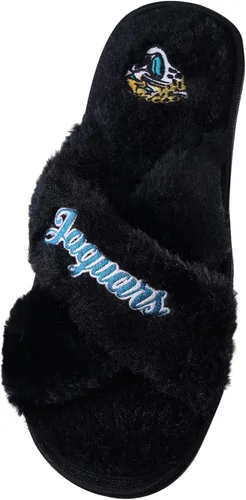 Miniatura 2 de FOCO Pantuflas deslizantes cruzadas mullidas con logotipo de texto del equipo NFL para mujeres