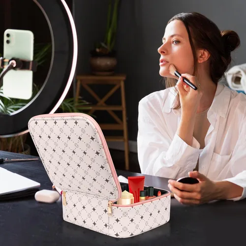 Miniatura 6 de Bolsa de maquillaje de viaje, organizador de cosméticos impermeable, divisores ajustables, estuche de tren de cosméticos portátil, organizador