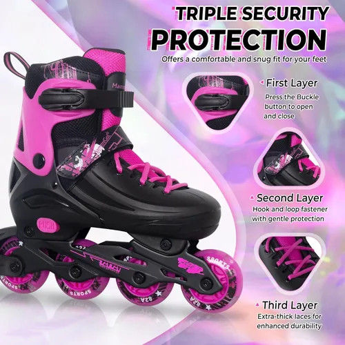 Miniatura 4 de MammyGol Patines en línea ajustables para niños, jóvenes y adultos, todas las ruedas se iluminan, patines de ruedas con cuchillas para interiores