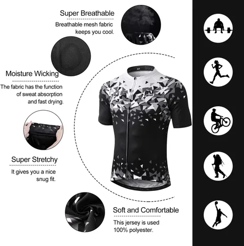 Miniatura 7 de INBIKE Conjunto de camiseta de ciclismo para hombre, camisa de ciclismo transpirable de manga corta con pantalones cortos acolchados