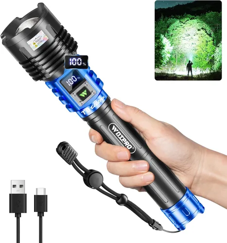 Miniatura 13 de WdtPro Linternas LED recargables de alto lúmenes, linterna recargable súper brillante de 90000LM con pantalla LCD, 5 modos y potente linterna
