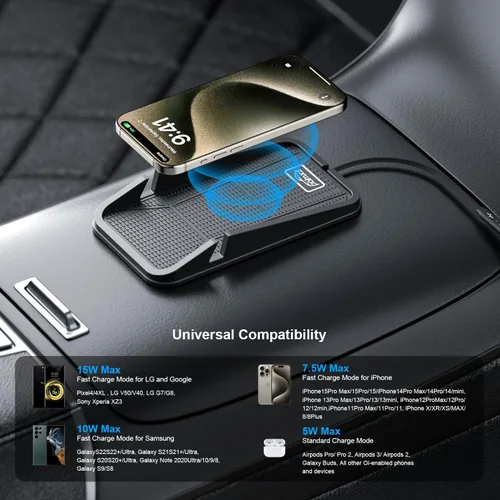 Miniatura 3 de Cargador de coche inalámbrico Almohadilla de carga, POLMXS Cargador de teléfono inalámbrico antideslizante para coche Carga inalámbrica para celular