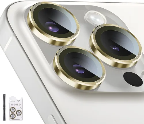 Miniatura 22 de Protector de lente de cámara para iPhone 16 Pro/iPhone 16 Pro Max, protector de lente de anillo de cámara de vidrio templado individual con bandeja