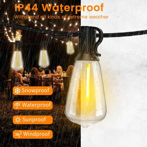 Miniatura 4 de Guirnalda de luces LED para exteriores ST38 de 200 pies, impermeables, con 106 bombillas vintage inastillables (6 de repuesto), luces Edison