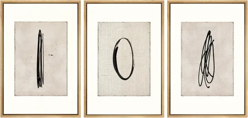 Miniatura 436 de SIGNWIN Lienzo enmarcado para pared, arte con pinceladas de flujo neutro en tonos beige abstractos, ilustraciones, arte moderno, decorativo