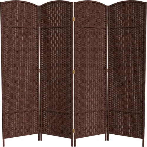 Miniatura 23 de Divisor de ambiente resistente de 6 pies, pantalla de privacidad plegable de fibra de ratán con patrón de diamante, Madera, Mocha oscuro