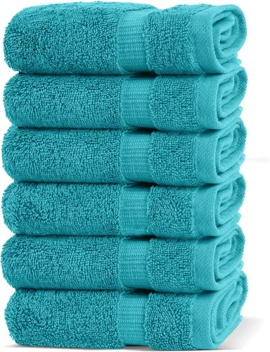 Chakir Turkish Linens - Toallas turcas de alta calidad 100% algodón para baño, 13 x 13 pulgadas (6 toallas pequeñas, aguamarina)