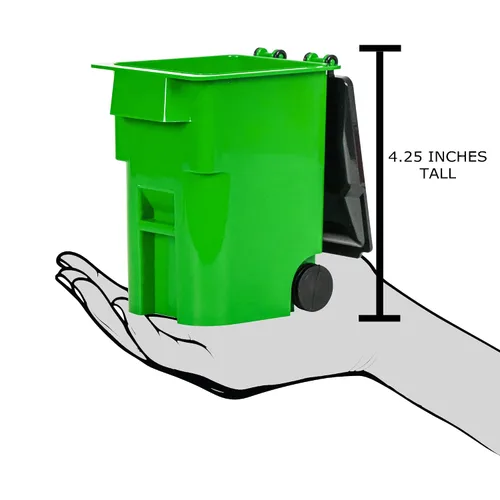 Miniatura 2 de Bote de basura verde en miniatura con tapa y ruedas para figuras de acción de lucha libre