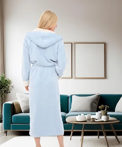 Miniatura 3 de Alexander Del Rossa - Bata de baño larga de forro polar cálido con capucha, para mujer