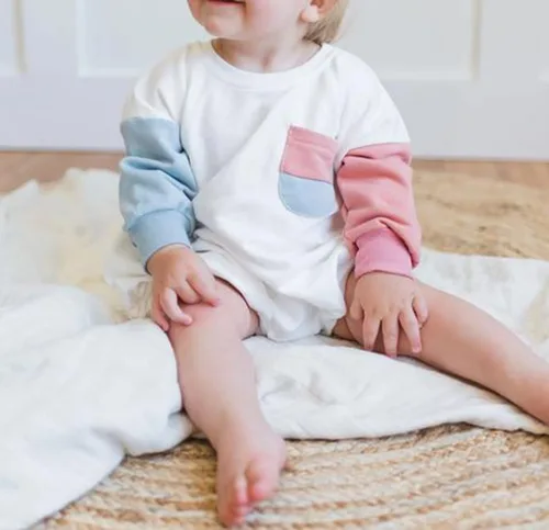 Miniatura 2 de AEEMCEM Sudadera de bloque de color para bebé niño y niña, mameluco de gran tamaño, suéter de burbujas de manga larga, con bolsillo