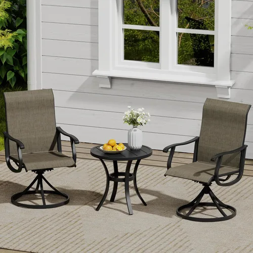 Miniatura 80 de VICLLAX Muebles pequeños de exterior de 3 piezas, 2 sillas giratorias de patio y mesa redonda pequeña para 2, sillas de carbón oscuro y negro