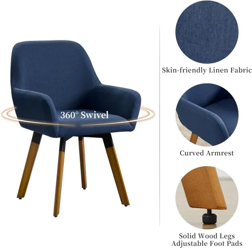 Miniatura 4 de Art Leon Sillas de comedor giratorias, juego de 2 sillas modernas de mediados de siglo, sillas tapizadas de tela de lino para cocina, comedor, silla