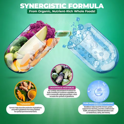 Miniatura 5 de Suplemento de glutatión liposomal de 500 mg – L glutatión puro (GSH) reducido – Forma activa, hecho con alimentos integrales orgánicos, complejo