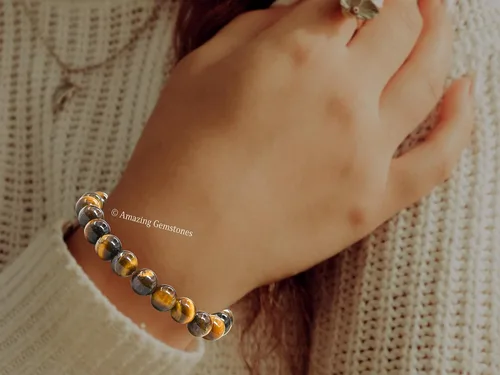 Miniatura 644 de Amazing Gemstone Pulsera de cristal para mujeres y hombres, pulsera de cristal curativo de protección, pulsera elástica con cuentas de piedras