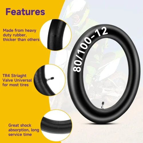Miniatura 5 de HIAORS 3.00-12 80/100-12 Tubo interior de 12 pulgadas Válvula recta Innertube para 70cc 90cc 110cc 125cc CRF70 XR CRF 70 KLX 110 DRZ 110 TTR 90 Pit