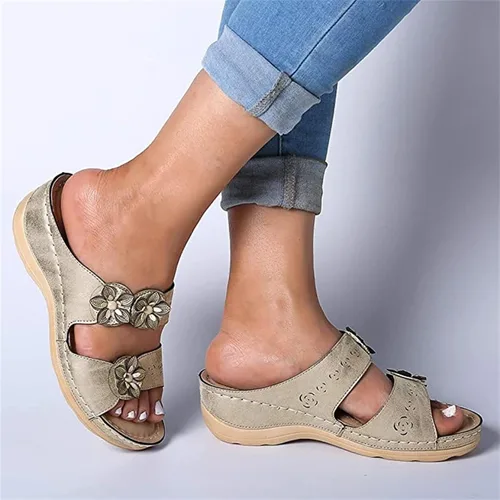 Miniatura 70 de Ladmiple Sandalias ortopédicas florales de moda 2023 con soporte de arco, zapatillas romanas casuales con puntera abierta