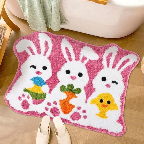 Miniatura 7 de Tapete de baño con huevos de Pascua, lavable, antideslizante, absorbente, suave, esponjoso, para baño, dormitorio, sala de estar, decoración