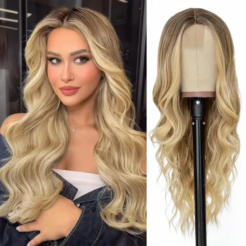 Miniatura 25 de NAYOO Peluca negra ondulada de 26 pulgadas de largo para mujer, peluca sintética de aspecto natural, fibra resistente al calor, suave y ligera, Negro