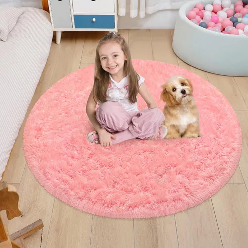 Miniatura 11 de Alfombra circular pequeña para dormitorio, 2 x 2 pies, color azul, para decoración de habitación de niños, redonda esponjosa para guardería