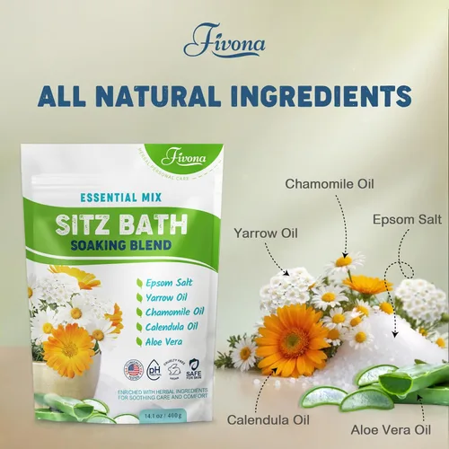 Miniatura 5 de Hemorrhoid Care Postpartum Care Alivio del quiste de Bartholin – FIVONA Sitz Bath Salt Natural Mezcla de Epsom con aceites esenciales Soak – 14.1 oz