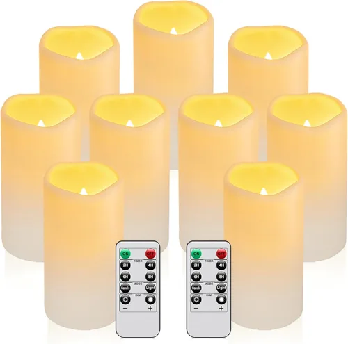 Miniatura 15 de Velas parpadeantes sin llama de 2.2 pulgadas de diámetro x 4 pulgadas de diámetro x 4 pulgadas de alto, 5, 6, 7, 8, 9 pulgadas, juego de 9 velas LED