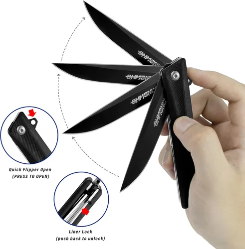 Miniatura 4 de ohmonlyhoo Cuchillo de bolsillo, cuchillo plegable de 3.5 pulgadas con mango G10 y hoja D2, cuchillo EDC con funda de nylon para hombres y mujeres