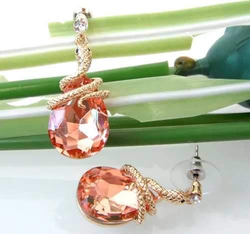 Miniatura 14 de Navachi Pendientes colgantes de gota de serpiente con forma de pera multicolor de cristal chapado en oro de 18 quilates